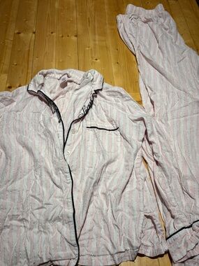 Victoria Secret Pink Striped Pajama Set with Black Piping